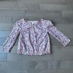 Youth Toddler Girls Janie And Jack Pink Floral Long Sleeve Laced Hem Blouse 5T